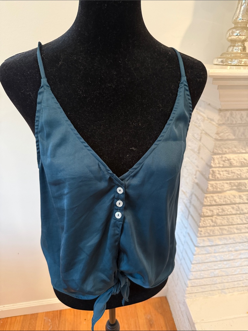Free People Teal Satin Tie-Front Cami
